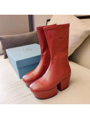 Prada Technical Nappa Platform Calf Short Boots 6.5cm Red 2021