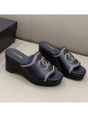Chanel CC Calfskin Wedge Slide Sandals 8.5cm Black 2021