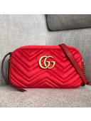 Gucci GG Marmont Velvet Small Camera Shoulder Bag 447632 Red 2018