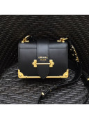 Prada Leather Prada Cahier Bag 1BD045 Black/Gold Top Quality