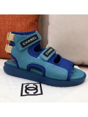Chanel Goatskin High-top Strap Flat Sandals G37231 Blue 2021