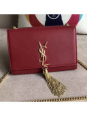 Saint Laurent Kate Small Chain and Tassel Bag in Smooth Leather 474366 Dark Red/Gold  