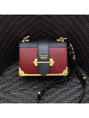 Prada Leather Prada Cahier Bag 1BD045 Burgundy/Black Top Quality