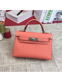 Hermes Mini Kelly 2 Handbag in Original Epsom Leather Shrimp Pink(Half Handmade)