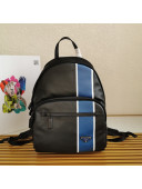 Prada Men's Striped Leather Backpack 2VZ066 Black/Blue 2020