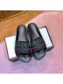 Gucci Flat Logo Rubber Slide Sandal 525140 Black/Red/Blue 2019(For Women and Men)