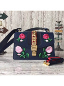 Gucci Sylvie Embroidered Flower Leather Shoulder Bag 421882 Blue 2017