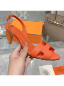 Hermes Leather Heeled Sandals 7cm Orange 2021 02