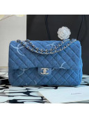 Chanel Quilted Denim Large Flap Bag 30cm Light Blue 2021