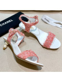 Chanel Tweed Pearl Heel Sandals Pink 2021