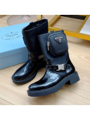 Prada Monolith Brushed Leather and Nylon Boots with Pouch Black 2021 15