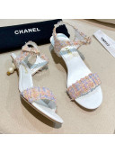 Chanel Tweed Pearl Heel Sandals Violet Purple 2021