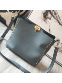 Valentino Small Grainy Calfskin Leather Rockstud Hobo Bag 50031L Light Blue 2020