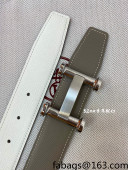 Hermes Epsom Reversible Leather Belt 3.2cm with H Buckle Grey/White/Silver 2021 50