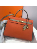 Hermes Kelly 32cm Epsom Leather Bag Orange/Grey(Gold Hardware)