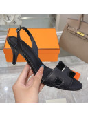 Hermes Leather Heeled Sandals 7cm Black 2021 07