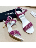 Chanel Tweed Pearl Heel Sandals Lilac Purple 2021