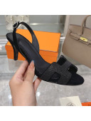 Hermes Suede Crystal Heeled Sandals 7cm Black 2021