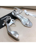 Chanel Calfskin Pearl Heel Sandals Silver 2021