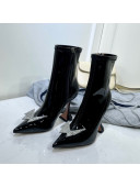 Amina Muaddi Patent Leather Short Boots with Crystal Bow Black 2021 11