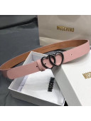 Moschino Love Leather Belt with Double Hearts Buckle 30mm Pink 2019