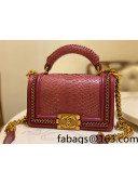 Chanel Pythonskin Leather Small Boy Flap bag with Top Handle and Chain Red/Gold 2022 