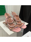 Amina Muaddi Silk Colored Crystal Strap High Heel Sandals 9.5cm Pink 2022