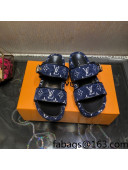 Louis Vuitton Jumbo Monogram Velvet Flatform Slide Sandals Blue 2021 75