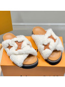 Louis Vuitton Paseo Shearling Flat Comfort Slide Sandals White/Brown 2022