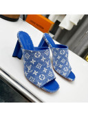 Louis Vuitton Silhouette Monogram Denim High Heel Slide Sandals 8cm Light Blue 2022