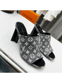 Louis Vuitton Silhouette Monogram Denim High Heel Slide Sandals 8cm Grey 2022