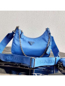 Prada Nylon Hobo Bag with Coin Purse Blue 2019