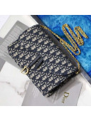 Dior Saddle Large Wallet on Chain Clutch WOC in Blue Oblique Canvas 2019