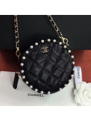Chanel Quilted Leather Pearl Round Clutch with Chain Black 2020