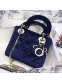 Dior Lady Dior Mini Bag in Cannage Velvet Navy Blue 2019