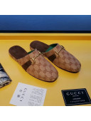 Gucci Horsebit GG Canvas Flat Mules Slippers Beige 2020