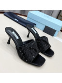 Prada Crystal Heel Slide Sandals 6cm Black 2022 74