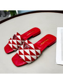 Prada Symbole Jacquard Fabric Flat Slide Sandals Red 2022