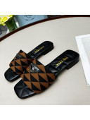 Prada Symbole Jacquard Fabric Flat Slide Sandals Brown 2022