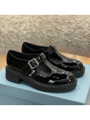 Prada Patent Leather Mary Jane T-strap Shoes/Loafers Black 2022