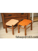 Hermes Wood and Woven Leather Stool Orange 2022 040289