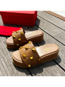 Valentino Rockstud Lambskin Platform Slide Sandals Brown 2022 0323122