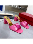 Valentino One Stud Patent Leather Medium Heel Slide Sandals 6cm Pink 2022 04