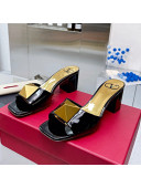 Valentino One Stud Patent Leather Medium Heel Slide Sandals 6cm Black 2022 08