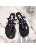 Valentino PVC Stud Flat Thong Slide Sandals Black 2022 90