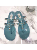 Valentino PVC Stud Flat Thong Slide Sandals Blue 2022 92