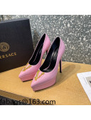 Versace Virtus Patent Leather Plarform Pumps 14.5cm Light Pink 2022 
