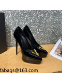 Versace Virtus Patent Leather Plarform Pumps 14.5cm Black 2022 