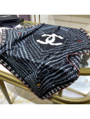 Chanel Striped Silk Square Scarf 90x90cm Black 2022 033052