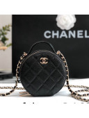 Chanel Grained Leather Round Clutch with Chain and Top Handle Black 2022